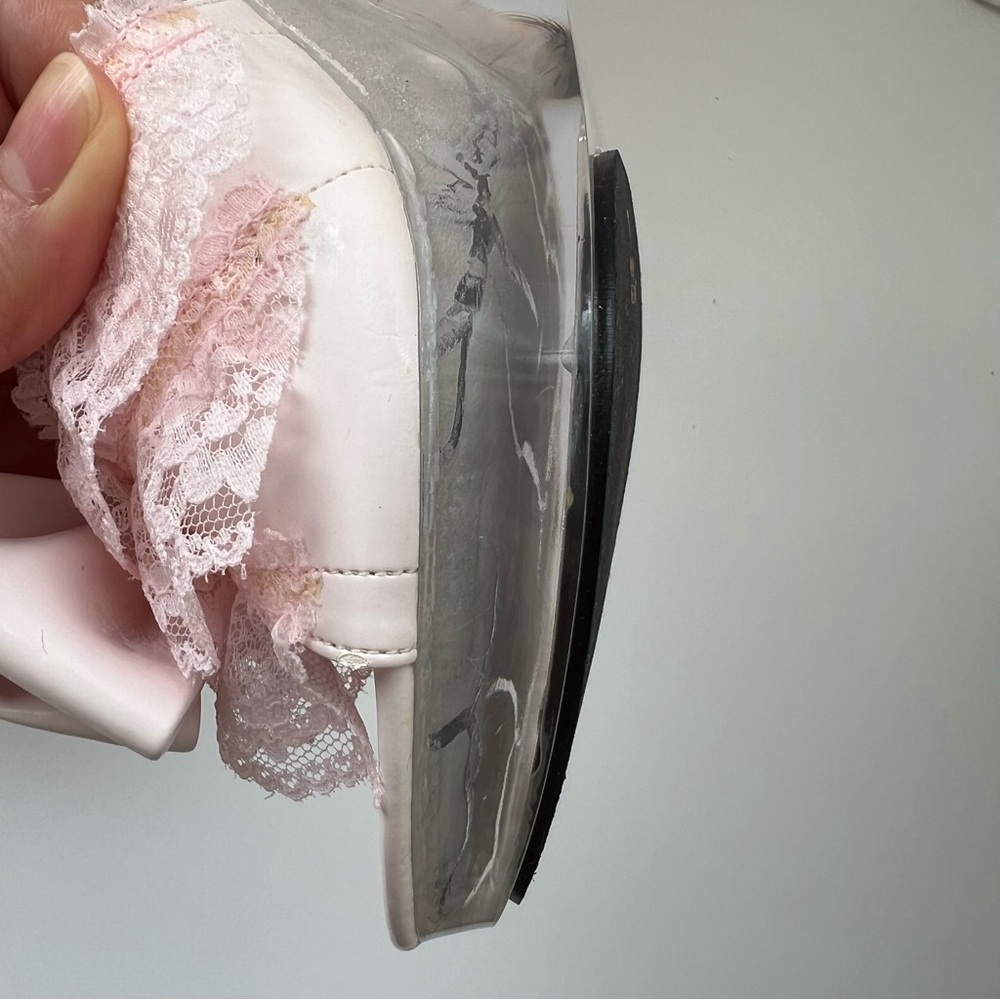 Jesus Diamante Clear Heel Mule Sandals with Pink Bow & Pearl Inside - Picture 12 of 13